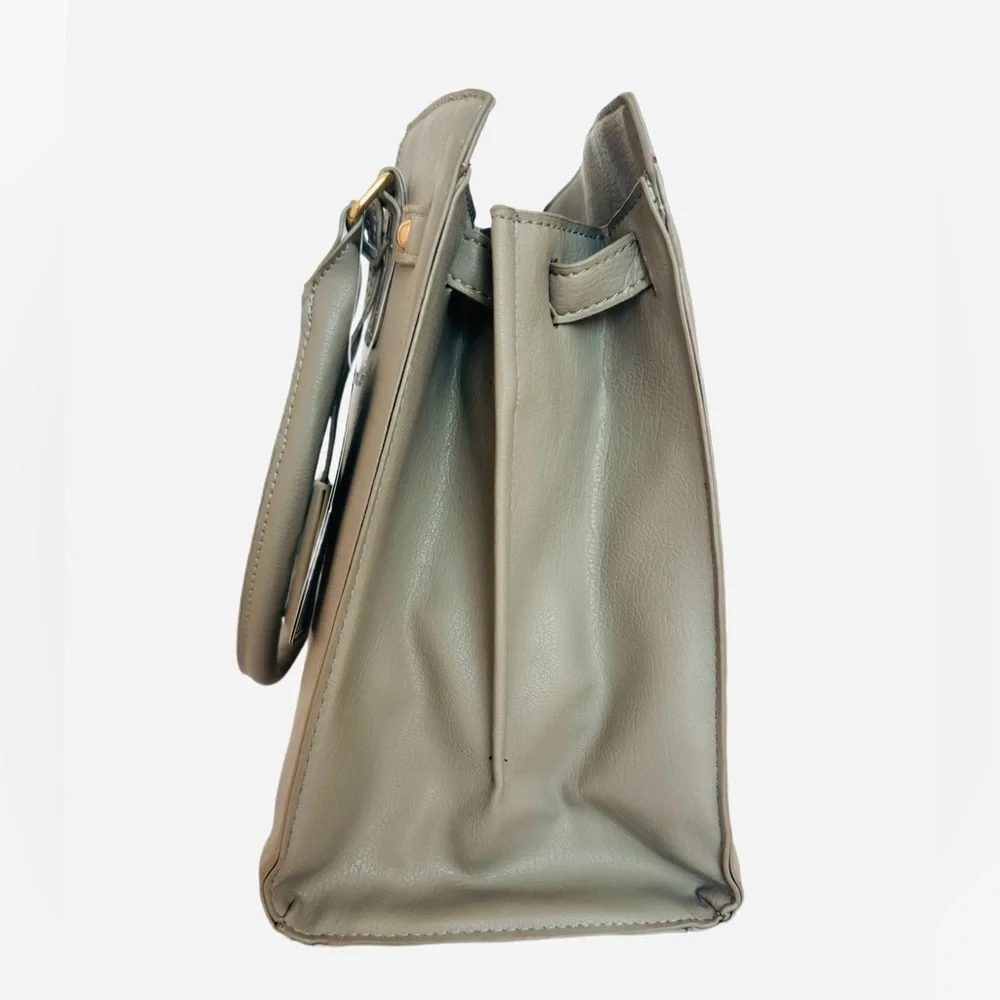 BCBG PARIS ~ Large Gray Satchel Hand Bag w/Beige Lining Gold Tone Hardware